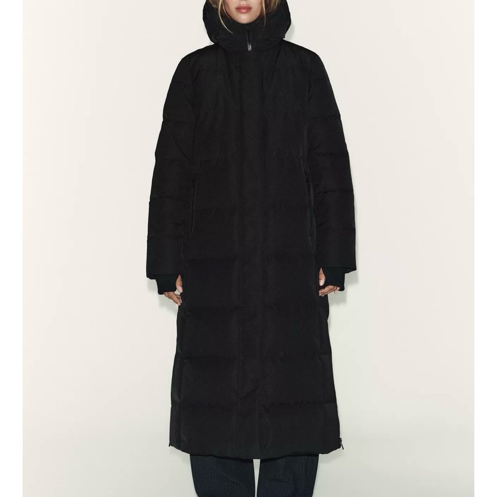 ZARA extra long down puffer coat with hoodie